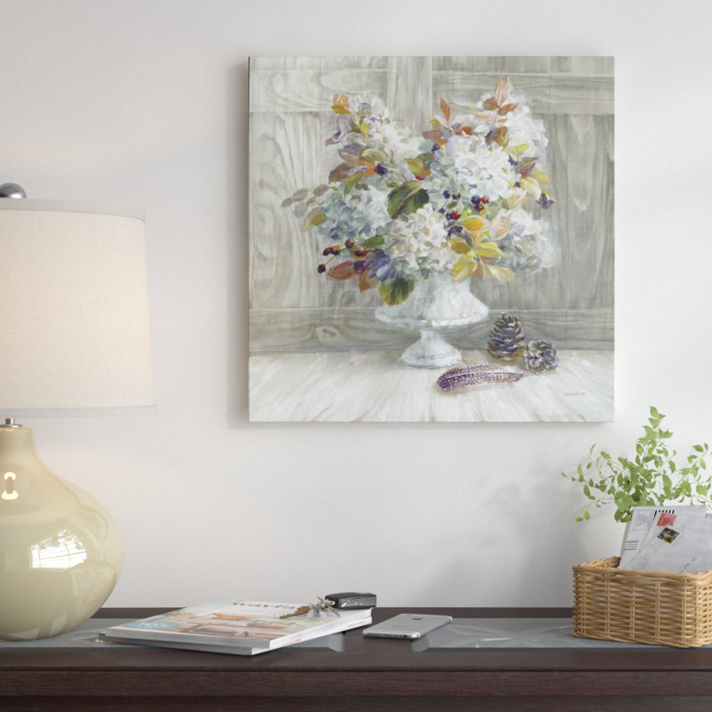 " Rustic Florals White " Print, 24" H x 36" W, Wrapped Canvas