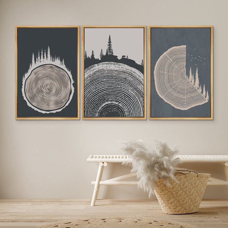 «Forest Forest Tree Ring Illusions», photos de gris neutres modernes, impression numérique sur toile, impression numérique sur toile encadrée