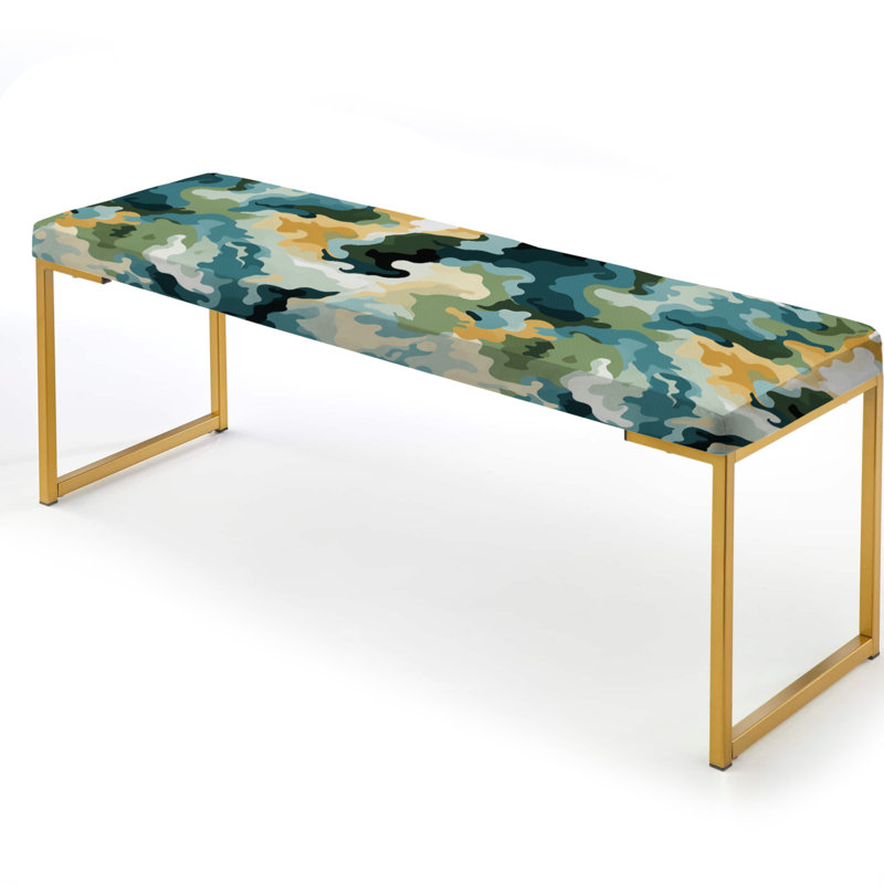 Banc rembourré or, Art camouflage vert et bleu