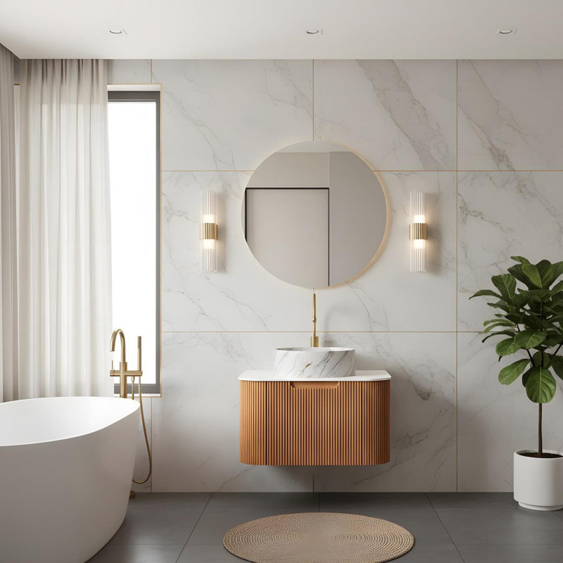Salle de bain murale 24 po avec lavabo rond en céramique et tiroir, 24"