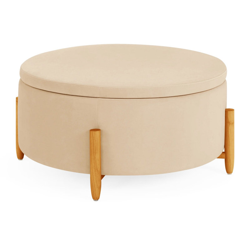 Round Storage Ottoman, Beige