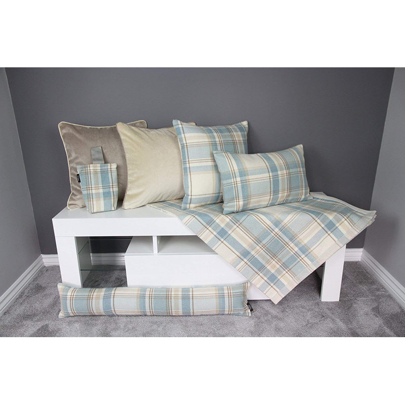 Griggs Plaid Square Cushion, 49 x 49cm, Duck Egg Blue
