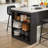 61" Kitchen Island Cart With Imitation Marble Top – Portable Workstation With Storage Shelves, Power Outlets & Adjustable LED Light-28591945