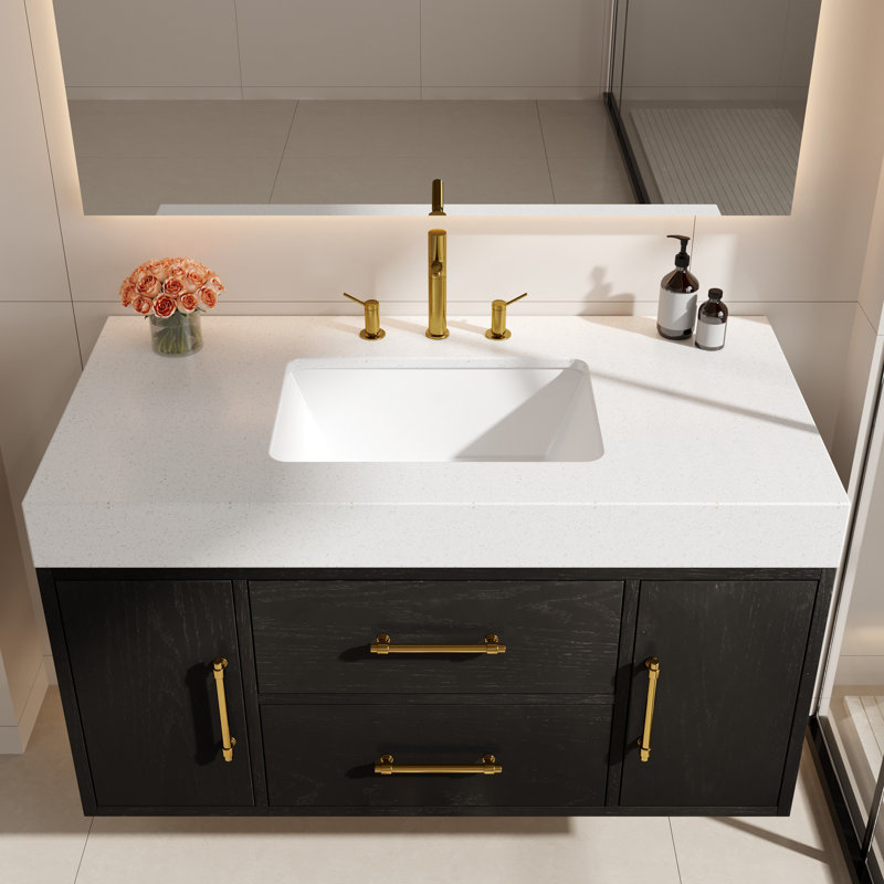 Meuble-lavabo simple 40 po avec comptoir en quartz et lavabo en céramique, Noir