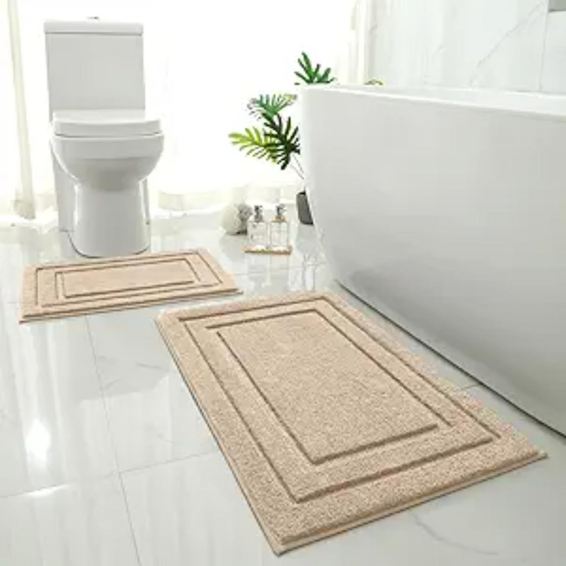 Ensemble de tapis de salle de bain 2 pièces en microfibre ultra douce et absorbante, Beige, L 32 po x l 16 po