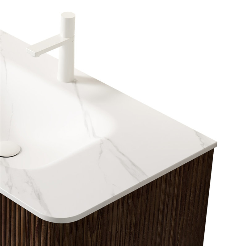 Lavabo intégré 36 po en pierre frittée blanche Carrara 36 po SEULEMENT, PAS d'armoire, pas de robinet ni de bonde
