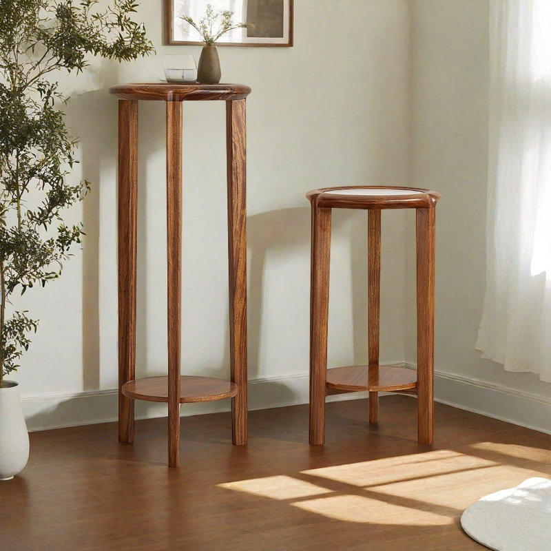 Double - layer Solid Wood Plant Stand with Polishe