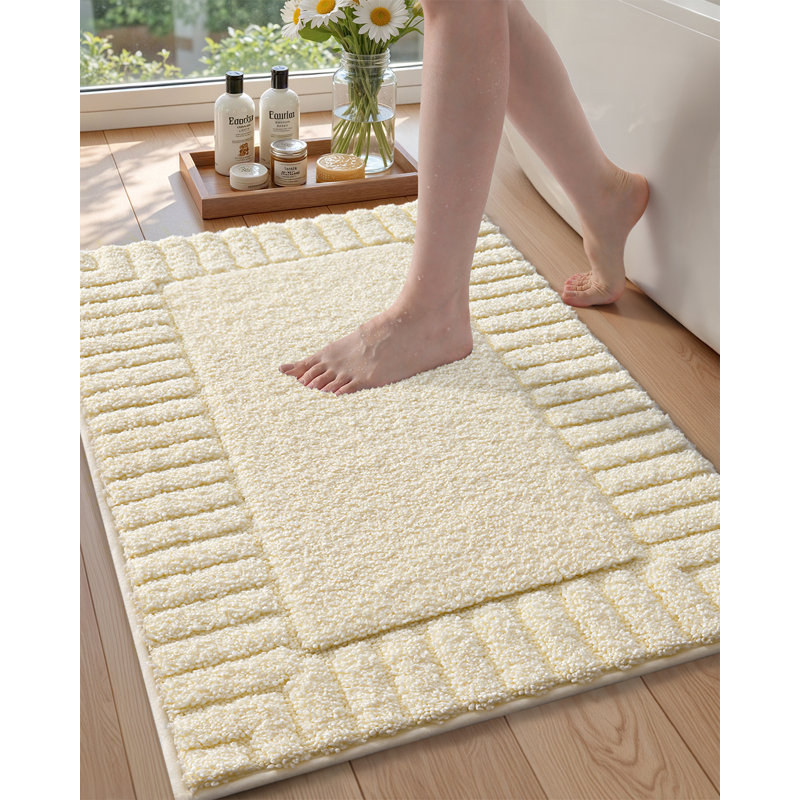 Kaziyah Microfiber Bath Rug, 24" W x 60" L, Cream