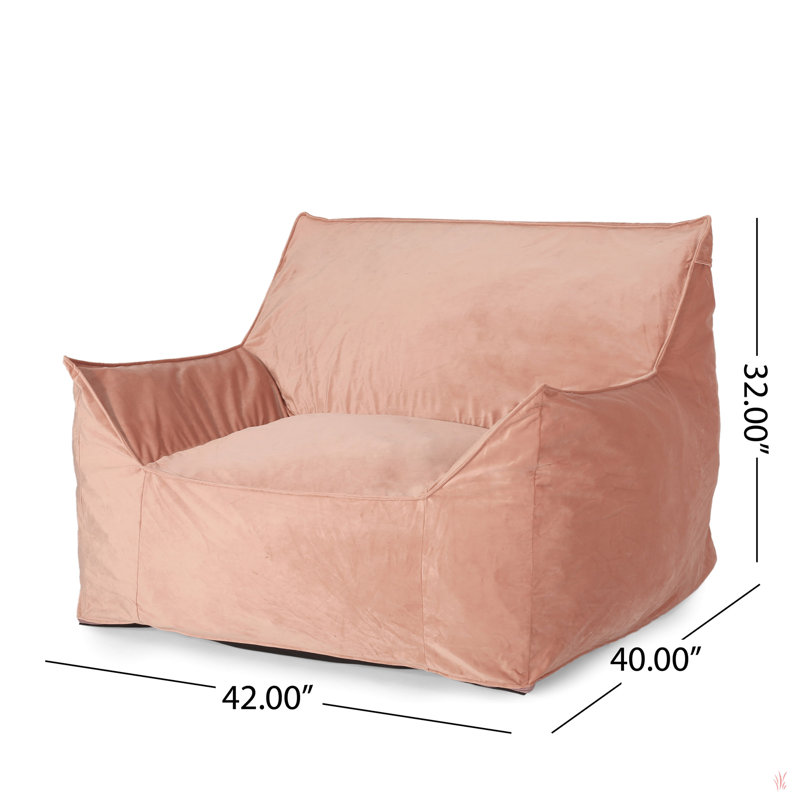 Allea Velveteen Bean Bag Chair With Armrests, Pink Velvet