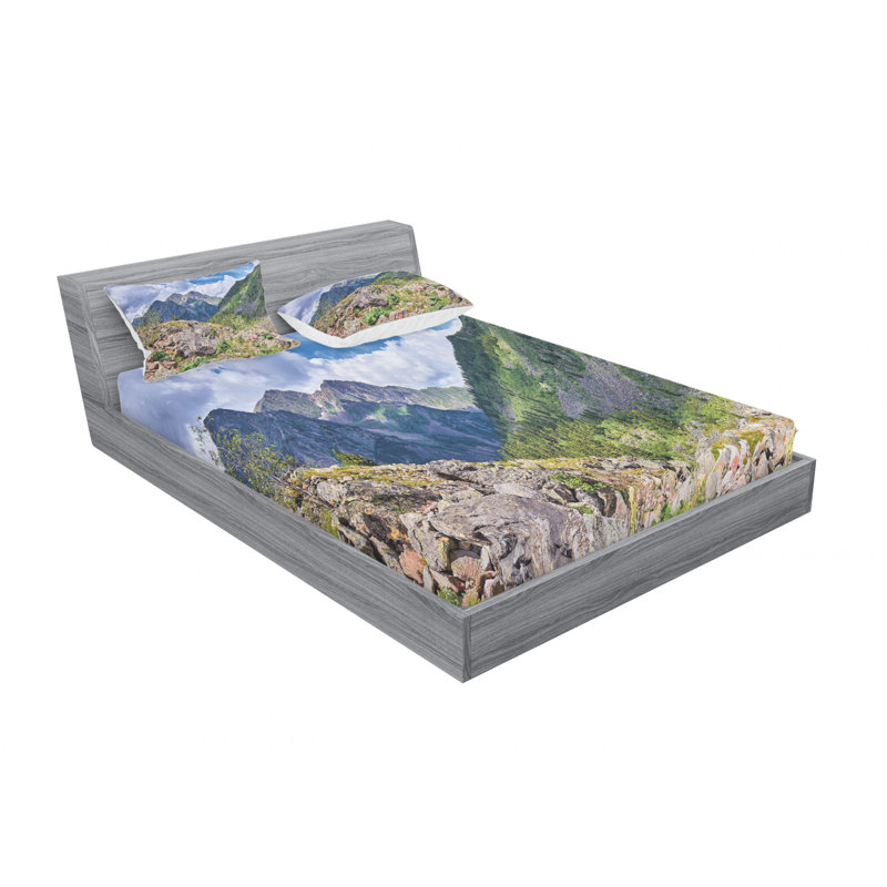Ensemble de draps en rhubarbe naturel montagne wild, Ensemble de drap pour grand lit avec drap-housse