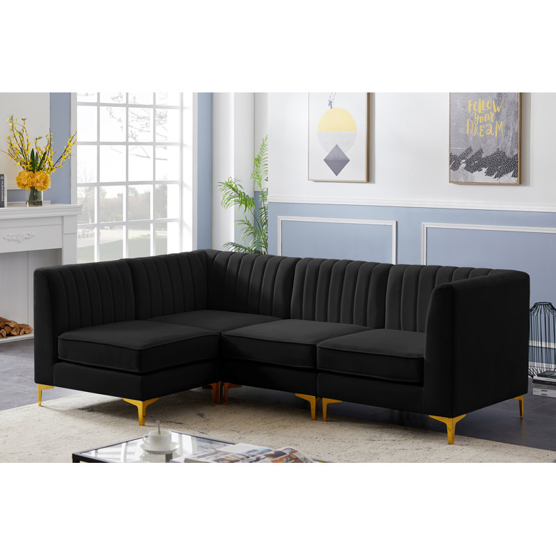 Canapé modulaire en velours réversible de 93 po de largeur Enson, Velours noir