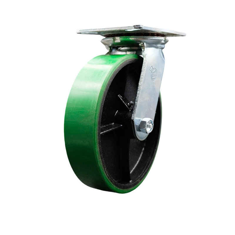 8 Inch Heavy Duty Poly on Cast Iron Swivel Caster with Roller Bearing SCC, Vert