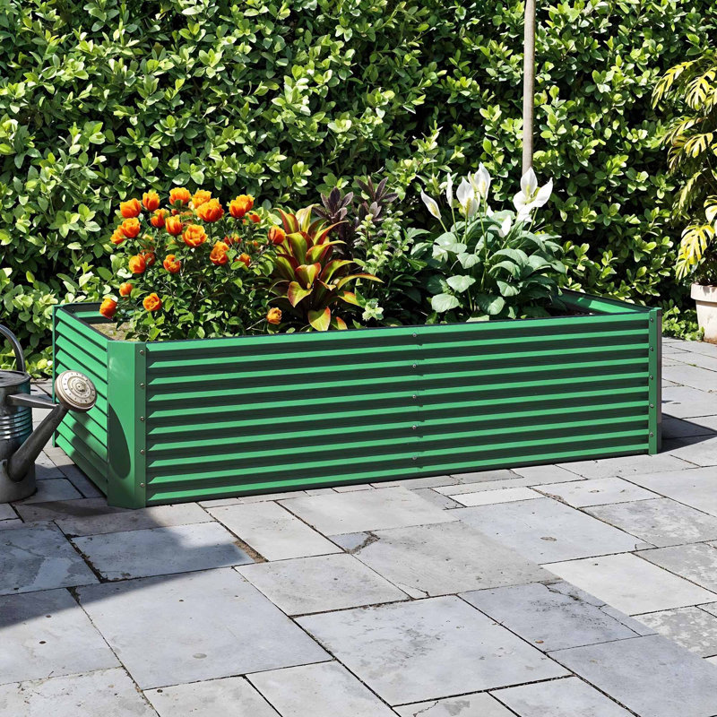  Green Metal Raised Garden Bed, 24" H x 96" W x 48" D