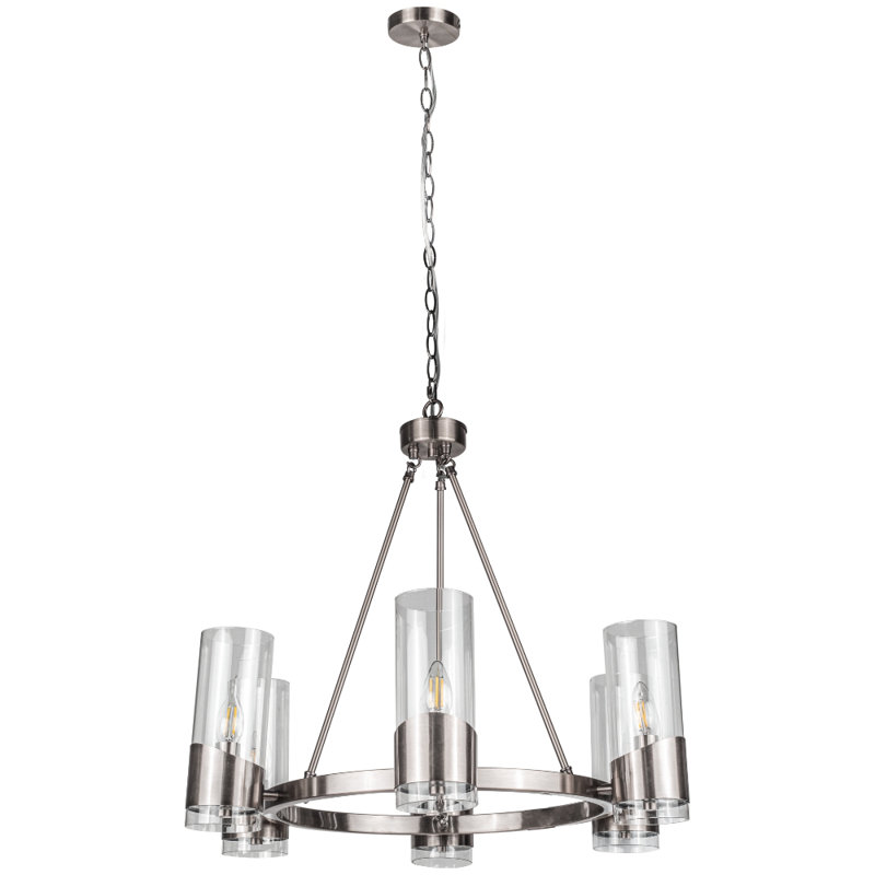 Mulry 6 - Light Waggon Wheel Pendant, Satin Chrome