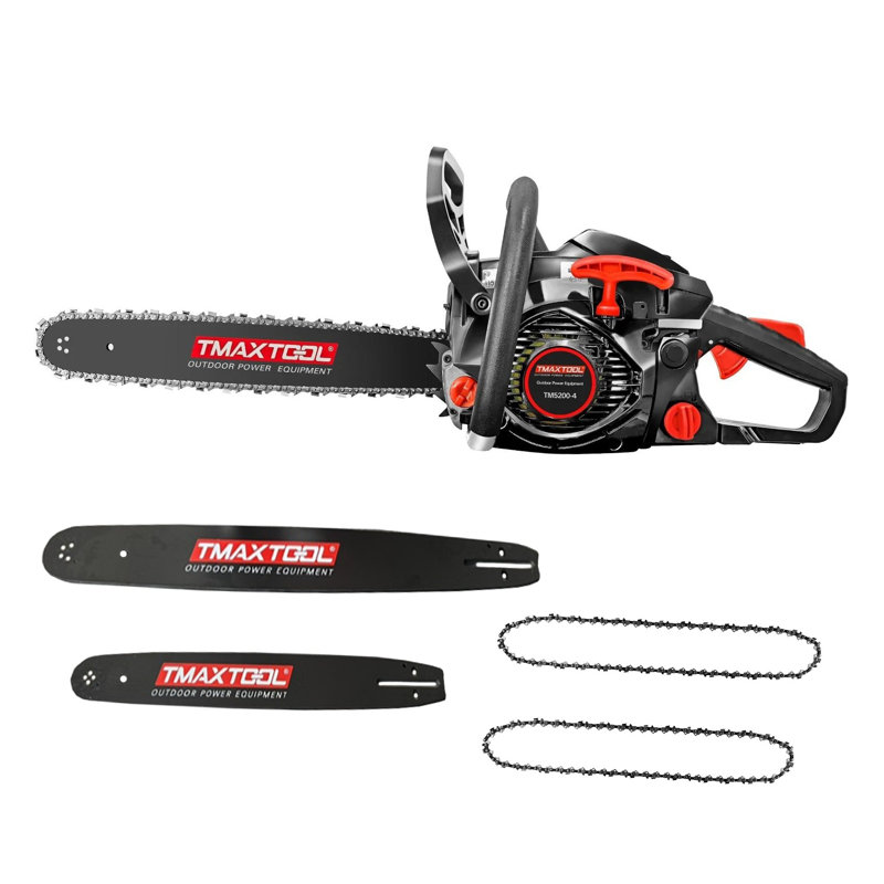 Tronçonneuse à gaz puissante 62cc TMAXTOOL avec barres de 20 pouces + 16 pouces, moteur à 2 temps pour l'élagage, le taillage et les scieries robustes - noir
