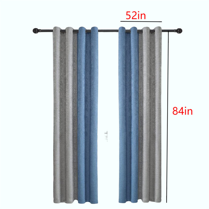 Rideau en polyester, L 52 po x L 84 po, Gris / bleu ciel