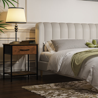 Nightstand, Bedside Table with Drawer and Storage Shelf,End Table with Steel Frame, Night Stands for Bedroom, Living Room
