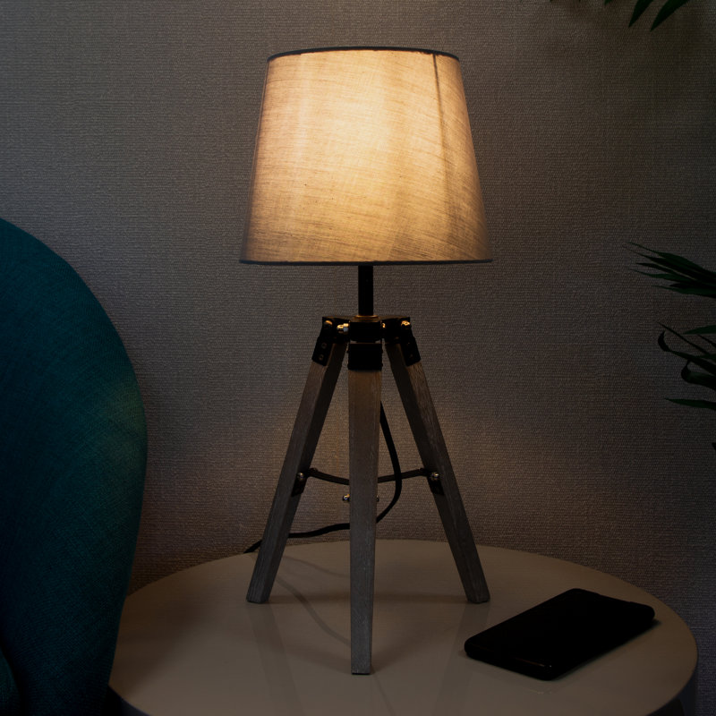Wood Tripod Lamp, Grey