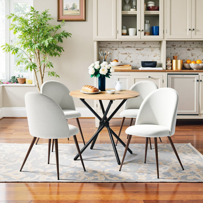 5 Pieces Modern Dining and Lounge Set with Round Table Upholstered Chairs for Reception Office and Living Room, Beige, Oak