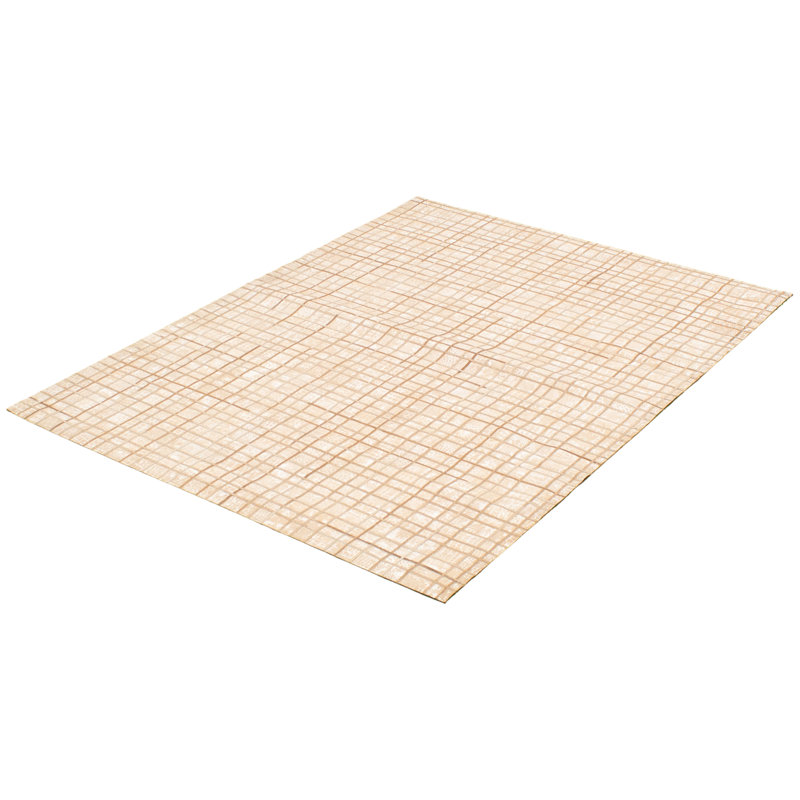 Tapis décoratif en cuir beige fabriqué à la main géométrique
