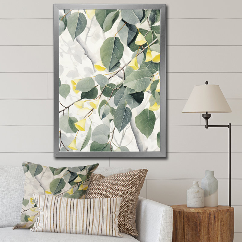 «White Green Minimalisme Eucalyptus Essence III» sur toile, Cadre photo argenté, H 40 po x l 30 po x P 1 po