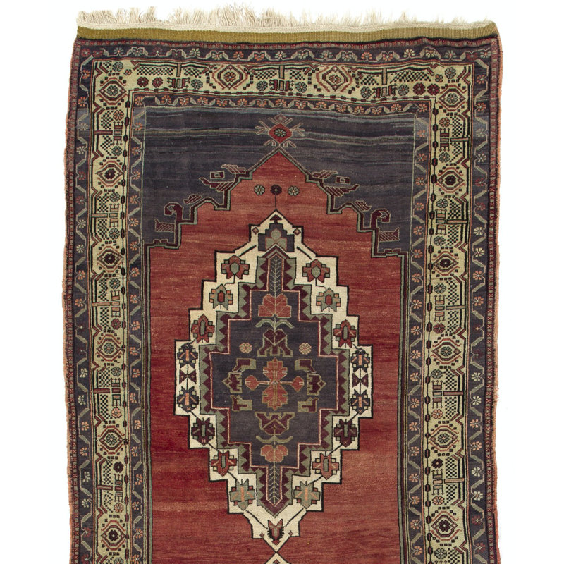 Tapis tribal turc rétro fait à la main. Tapis oriental unique en son genre