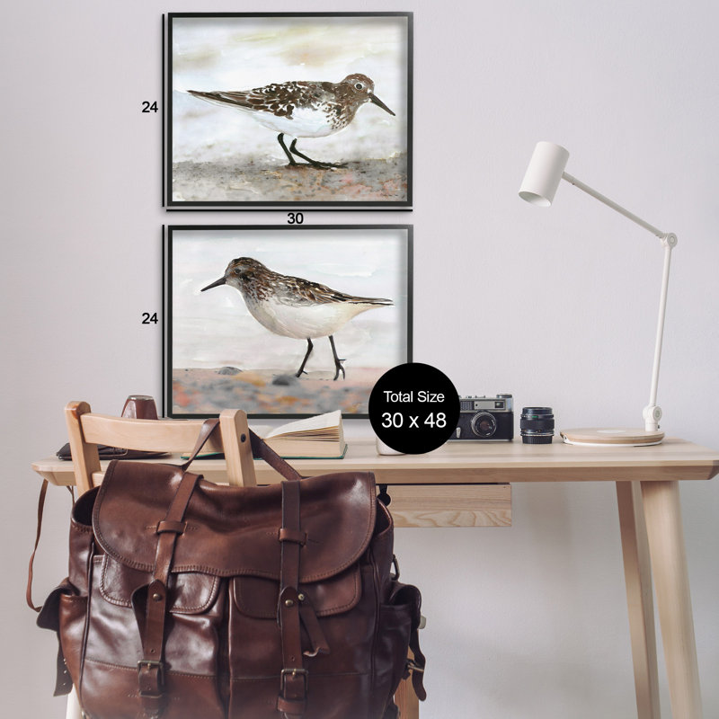«Sandpipers on Coast Nautical Beach», ensemble de 2 estampes numériques par Stellar Design Studio, H 24 po x l 30 po