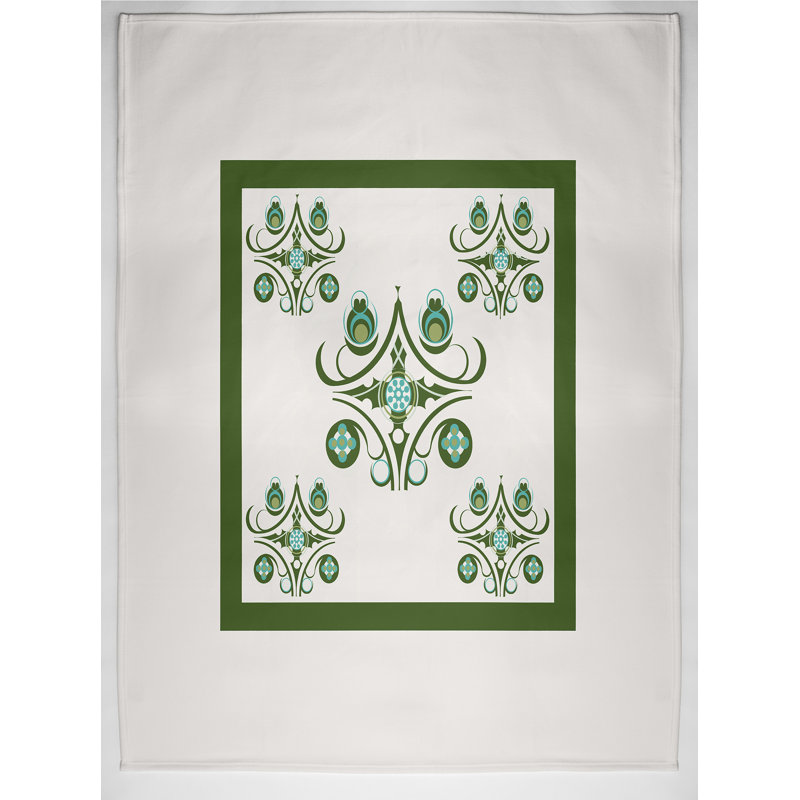 Jeté à imprimé géométrique Hanky, L 50 po x l 60 po, Gui (blanc cassé / vert)