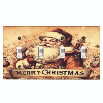 Plaque murale standard à 4 interrupteurs à bascule Merry Christmas Santa Claus Biege