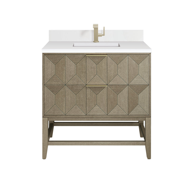 Emmeline 36'' W Single Vanity, Single-Hole, Oak, White Zeus Quartz