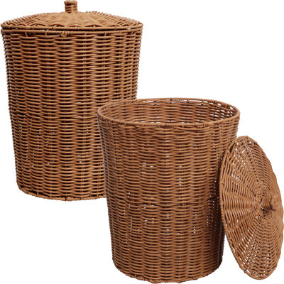 Ollie Coastal Contemporary Resin 4.7-Gallon Tapered Round Wicker Wastebasket with Lid