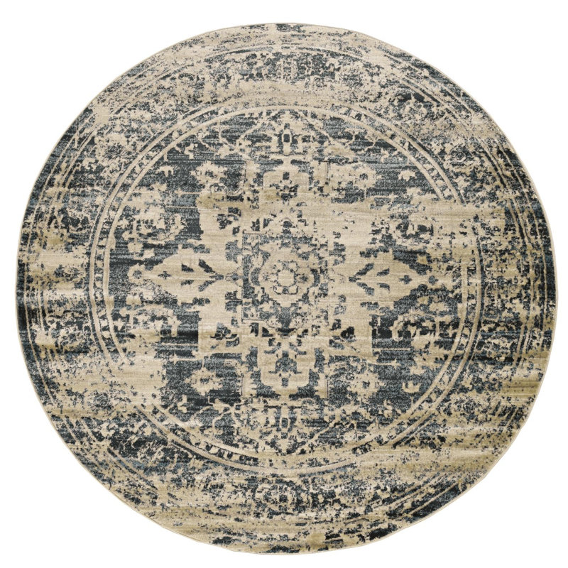 Tapis oriental rond 8 po ivoire Dhurrie