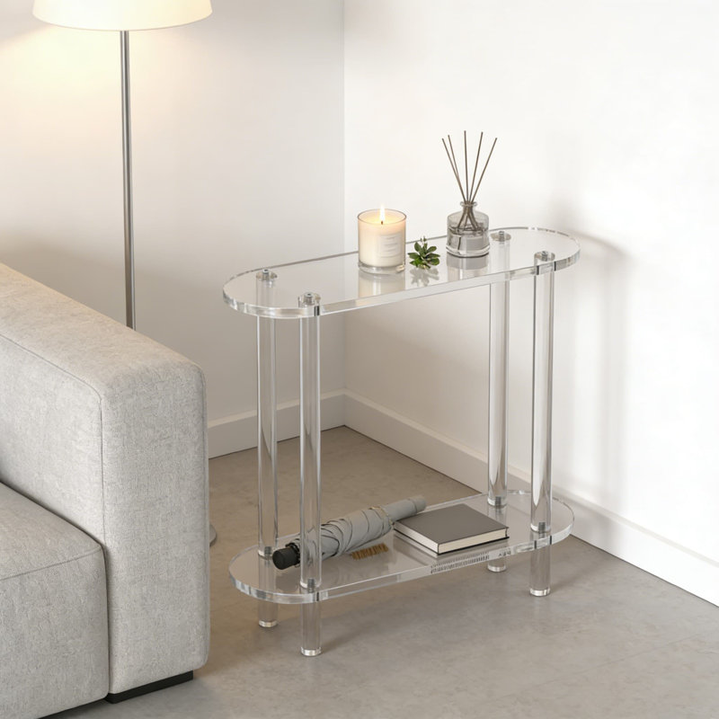 Console moderne en acrylique transparent avec conception à 2 niveaux, table d'entrée étroite pour le salon, le couloir, le vestibule et les petits espaces