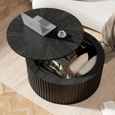Ansel Lift Top Coffee Table With Storage, Round Solid Wood Coffee Table