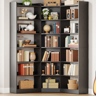 70.8" H Corner Bookshelf, 7-tier Bookshelf With Storage, Corner Bookcases With Baffles Etagere Shelf For Living Room Home Office Bedroom