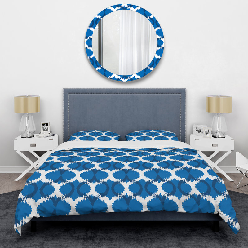 Blue Ikat Ogee - Ensemble de housse de couette abstrait - Microfibre de polyester