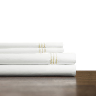 Pointehaven 300 Thread Count 100% Long Staple Cotton Percale Embroidered Sheet Set