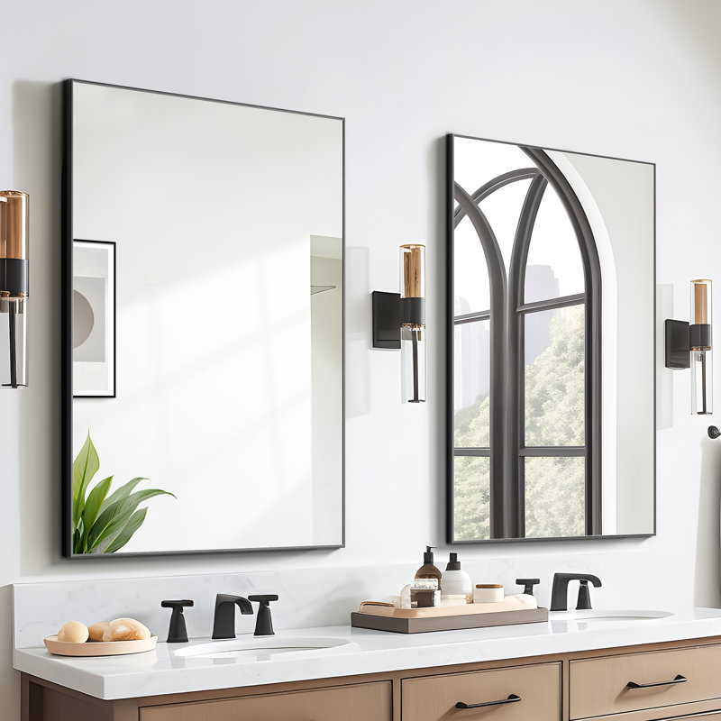 Miroir de salle de bain mural Kayelle, Noir, noir, noir, noir, 31 po x 24 po
