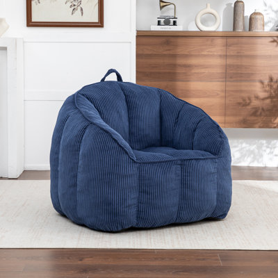 Fauteuil à billes 39 po en velours côtelé avec accoudoirs, canapé paresseux rembourré en mousse avec dossier et poignée de transport pour adultes et adolescents, chambre à coucher du salon