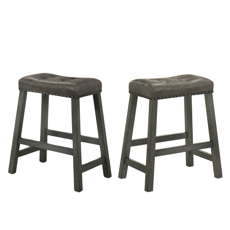 Rustic Backless Counter Stool Set Of 2 – 25 Inch Wooden Farmhouse Barstool, Distressed Finish & Sturdy Frame – Space-Saving Counter-Height Seating For Kitchen & Bar