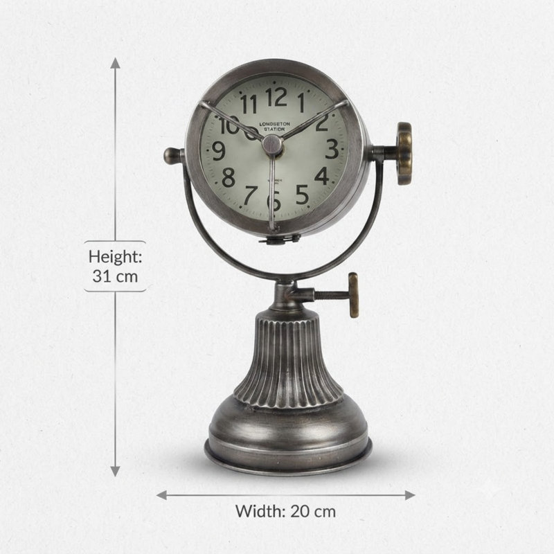 Silver Metal Crystal Tabletop Clock Numerical Design - Quartz Movement Freestanding Hand Finished Desk Mantel Home Decor