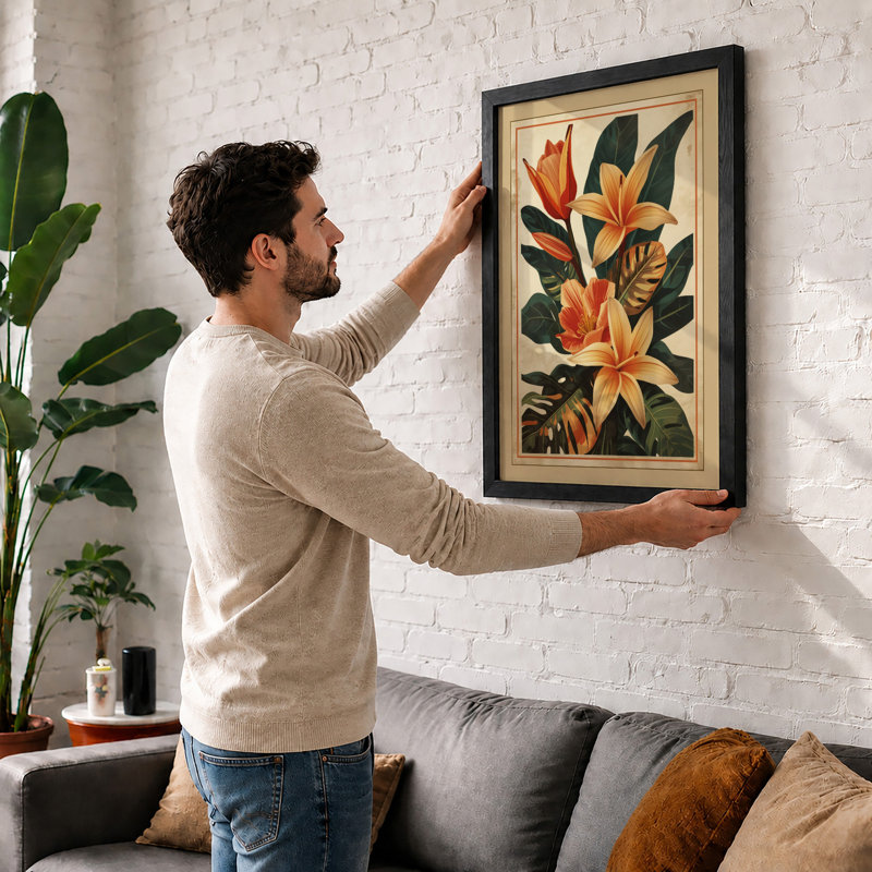 Orange Blooms Study Botanical - Framed Print, A1 - 84.1 x 59.4 cm, White