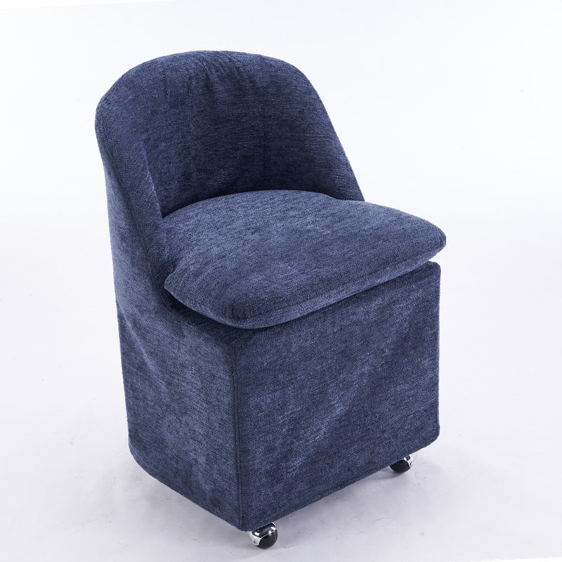 Ensemble de 2 chaises de salle à manger en chenille avec roues universelles, Chenille bleu