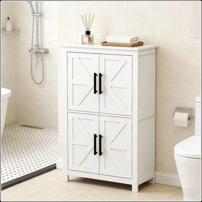 Spacieuse armoire de rangement autoportante avec tablettes à quatre niveaux, idéale pour les espaces de vie organisés et rangés.