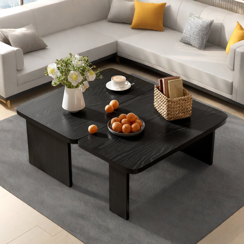 Modern Rectangle Coffee Table Set With Modular L-shape Design, Black
