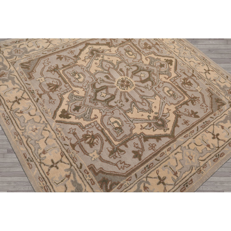 Traditional Geometric Wool Oriental Area Rug in Multi Sizes Gray Hand Tufted, Square 6'