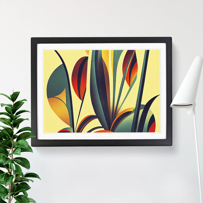 Pleasing Flowers Deco Abstract - Single Picture Frame Print, 46cm H x 64cm W x 2cm D, Black Framed