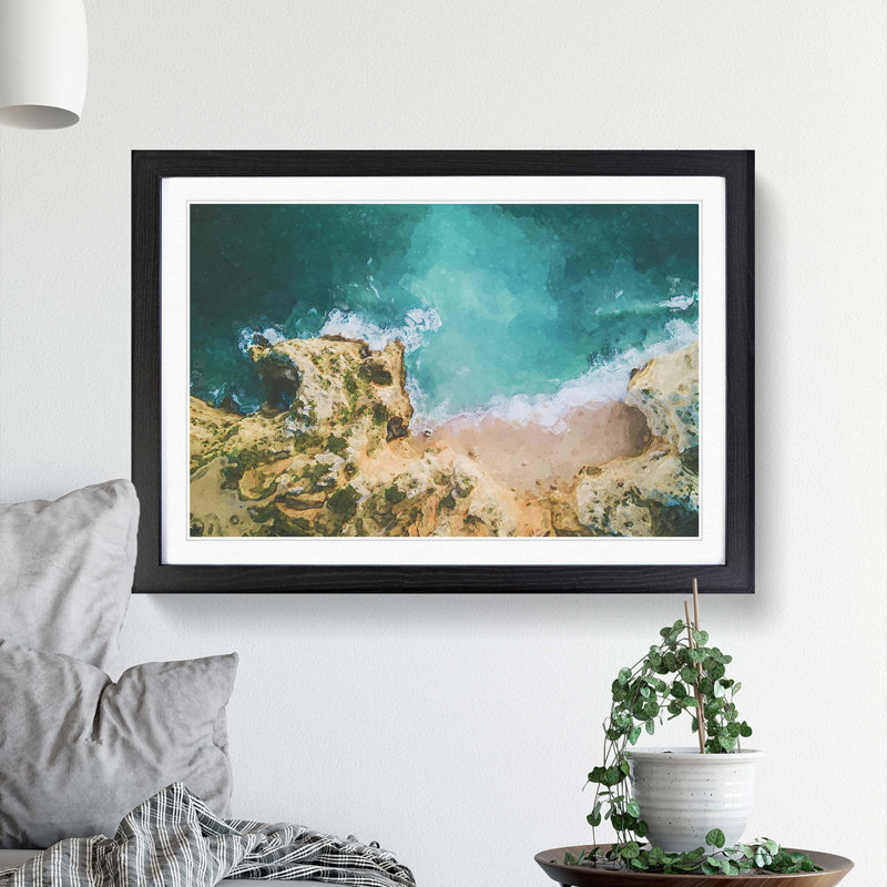 Beach in Lagos Portugal - Picture Frame Photograph Print, Black Framed, 36cm H x 48cm W x 2cm D