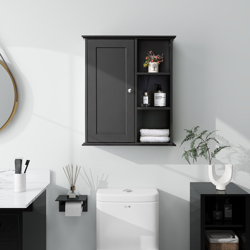 Black Wall Mounted Medicine Cabinet For Bathroom, , Quiet Function, 27.61 Inches Wide, Suitable Multiple Spaces Bathroom Over Toilet, Build, 6.93 High, Easy To Install