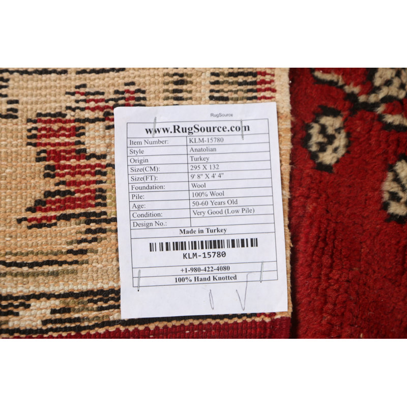 Tapis rouge rouge en laine Anatolian fait à la main 4 x 10
